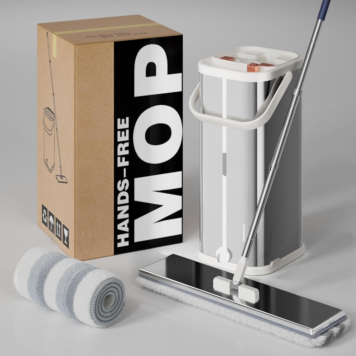 Stainless Steel Mop and Bucket Set with Wringer, Easy-to-use Flat Mop with Separate Dirty Water System, Deep-Cleaning Mops for Floors, Versatile Mops for Walls