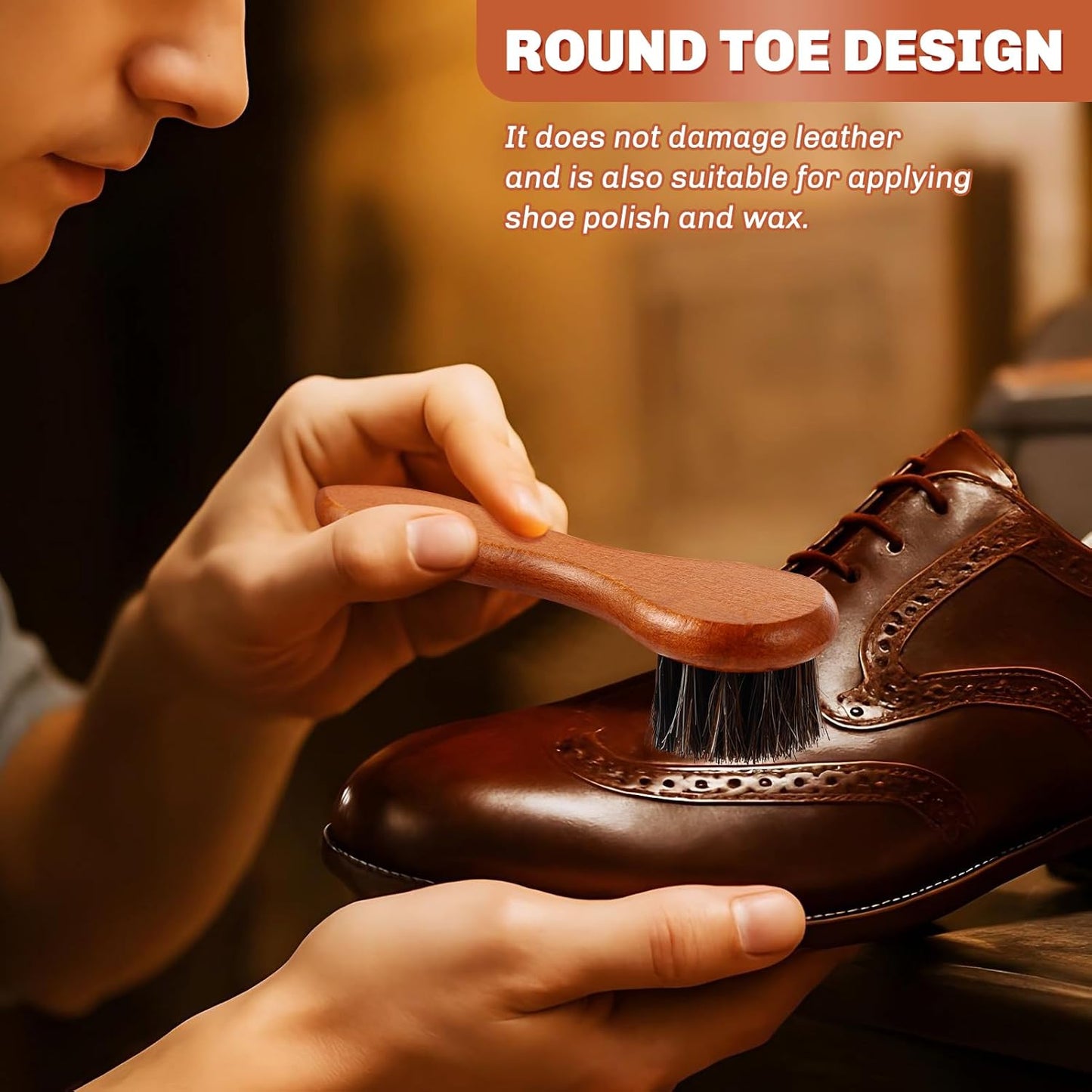 4 Pcs Horsehair Shine Shoes Brush Kit Polish Dauber Applicators Cleaning Leather Shoes Boots Care Brushes Suede Cleaner Brush with Microfiber Shoe Cloth(Brown Handle B)