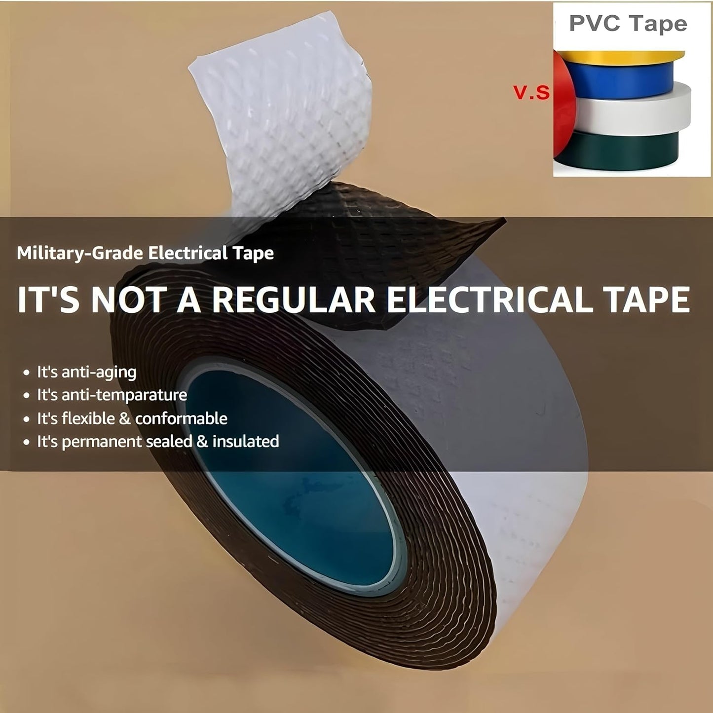 4 Rolls Butyl Rubber Self-Fusing Tape | IP67 Waterproof & 35KV Insulated | Extreme Cold/Hot Resistance (-4°F to 194°F) | for Electrical Joints, Pipe Leaks, Handlebar Grip Wrap (1" x10FT)