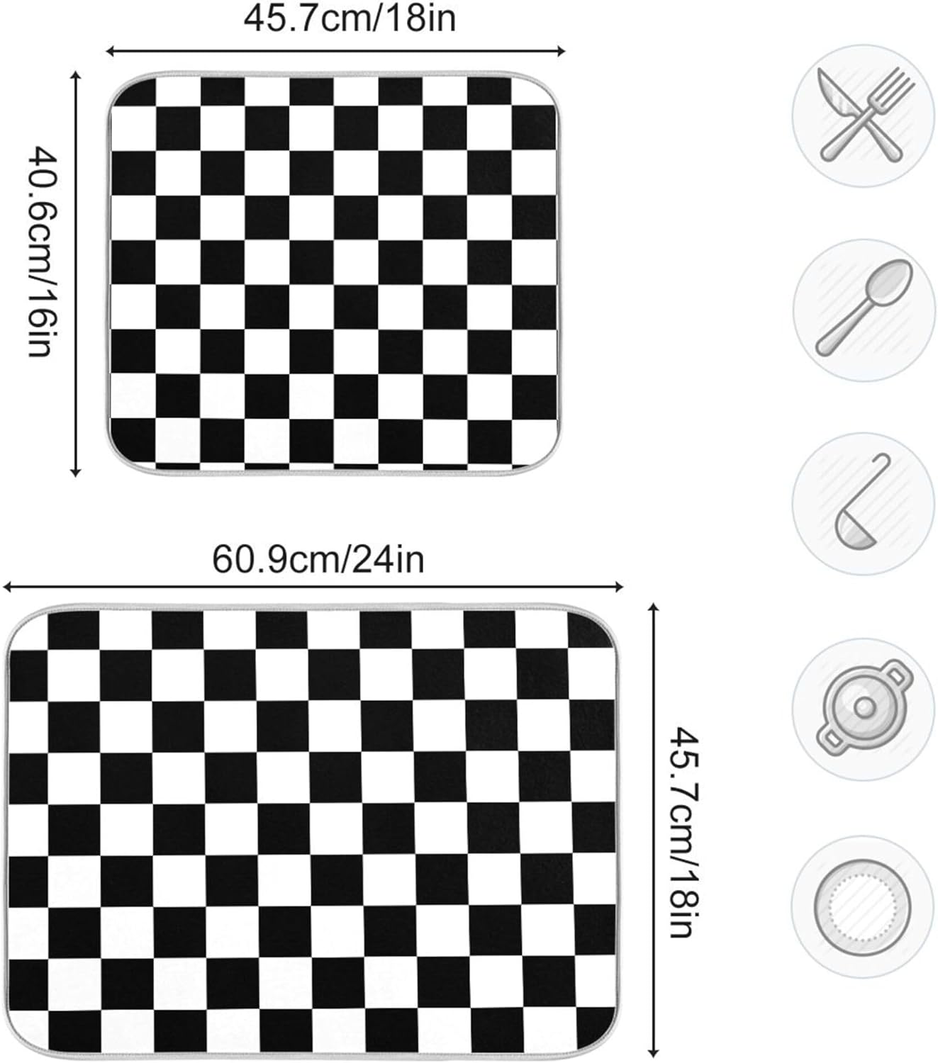 Black White Chessboard Dish Drying Mat for Kitchen Countertop 18x24 Plaid Checkered Rectangle Large Drying Mat Reusable Quick Dry Dish Sink Absorbent Mats Easy Clean Decorative Home Essentials