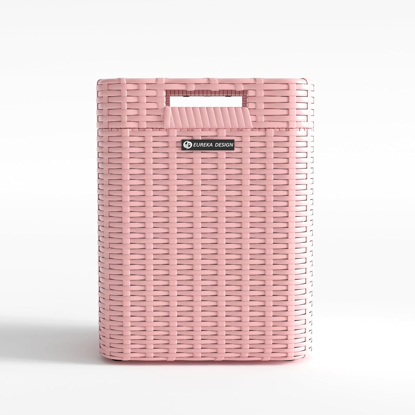 Ypati Handwoven 4 Gallon Rattan Trash Can with Lid, Boho Style Decorative Indoor and Outdoor Trash Bin with Shelf, Waste Basket for Bathroom, Patio, Study, with Trash Bags, Macaron Pink, Eureka