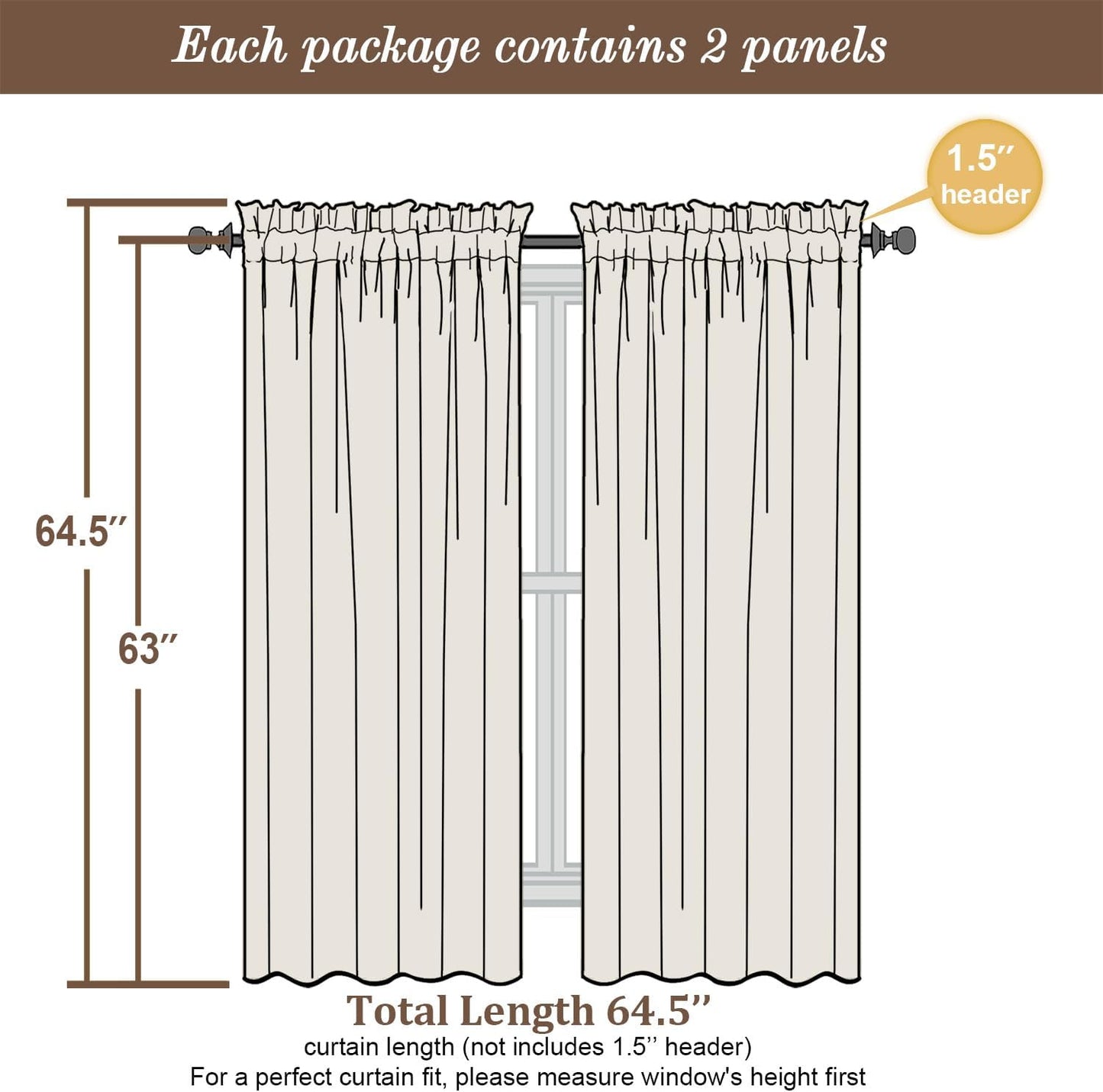 Chyhomenyc Taupe Sheer Curtains 63 Inch Length 2 Panels, Light Filtering Airy Rod Pocket Window Curtain Treatment Drapes for Bedroom Living, Each 42Wx63L Inches