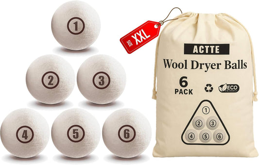 Sheep Wool Dryer Balls 6 Pack XXL(3.1") Premium Natural Fabric Softener, Reusable Laundry Dryer Balls for Reducing Drying Time, Static and Wrinkles, Eco-Friendly – 100% New Zealand Wool