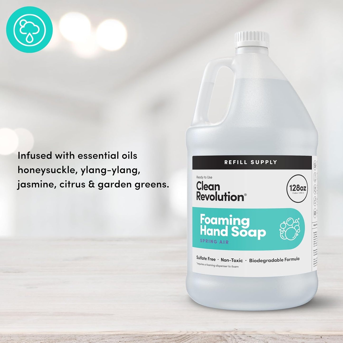 Clean Revolution Foaming Hand Soap Refill Supply Container, Ready to Use Formula, Gluten Free, Spring Air Fragrance, 128 Fl. Oz, 4 Pack