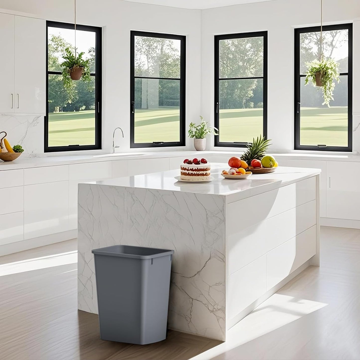 ROOMTEC 35QT Kitchen Trash Can, Lightweight and Sturdy Slim Trash Can, Wastebaskets for Office, Workspace, Kitchen, Bathroom, 2 Packs