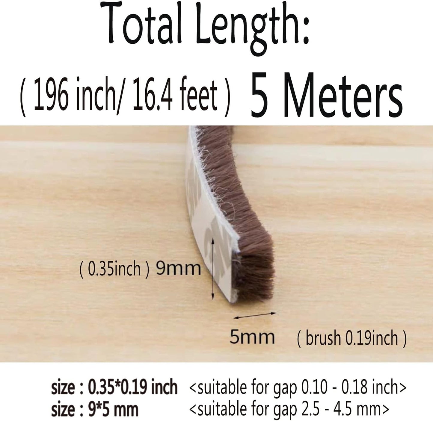 Weather Stripping Brush for Sliding Windows/Doors Frame Side,Pile Self Adhesive Weatherstrip Seal Strip Sealer Draft Stoppers (16.5ft x11/32 x 3/16 Brush inch, Brown)