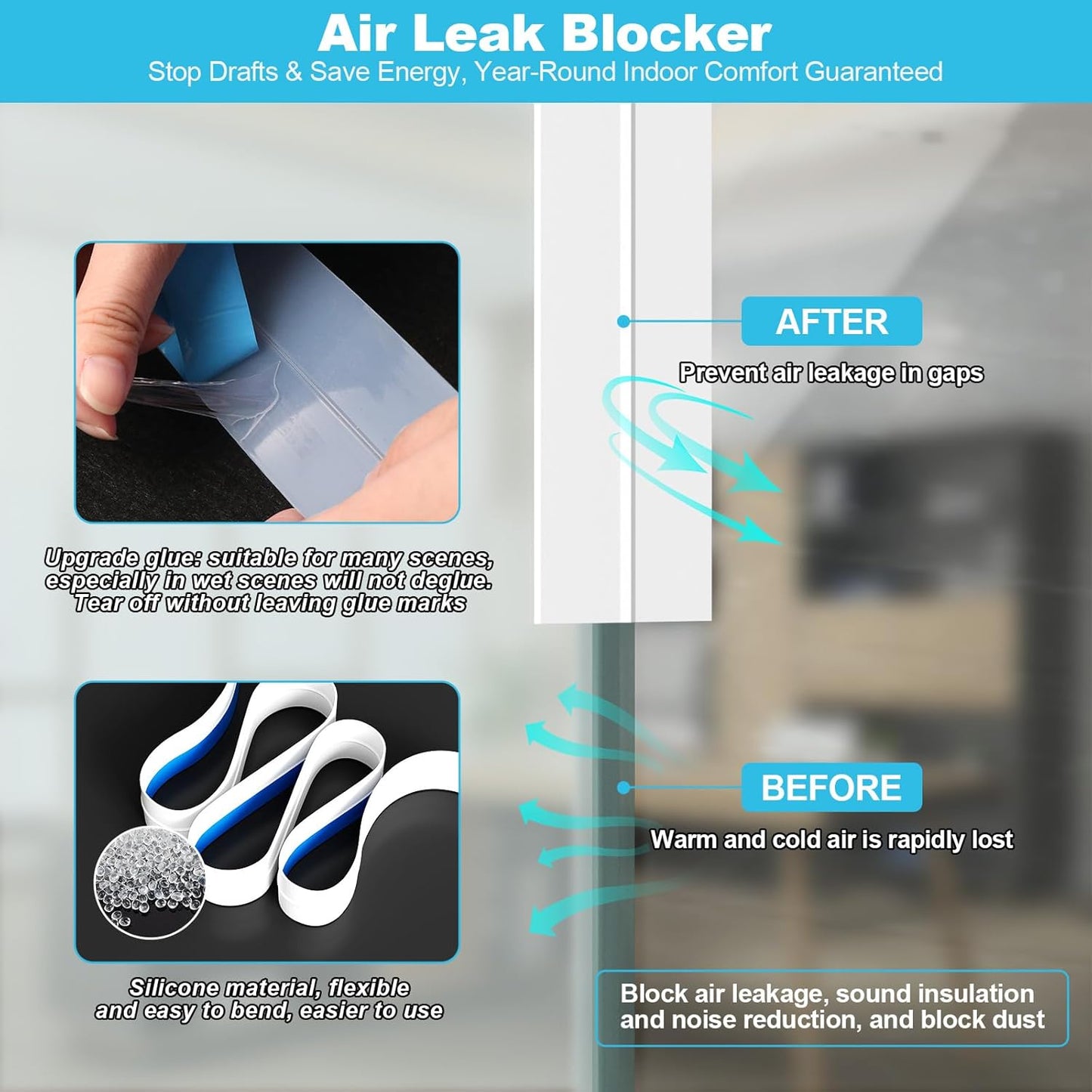 Weather Stripping Door Seal, Silicone Strip for Frame and Gaps Draft Stopper,Glass Shower Door Sweep, White, 20 Feet x 1 Inch