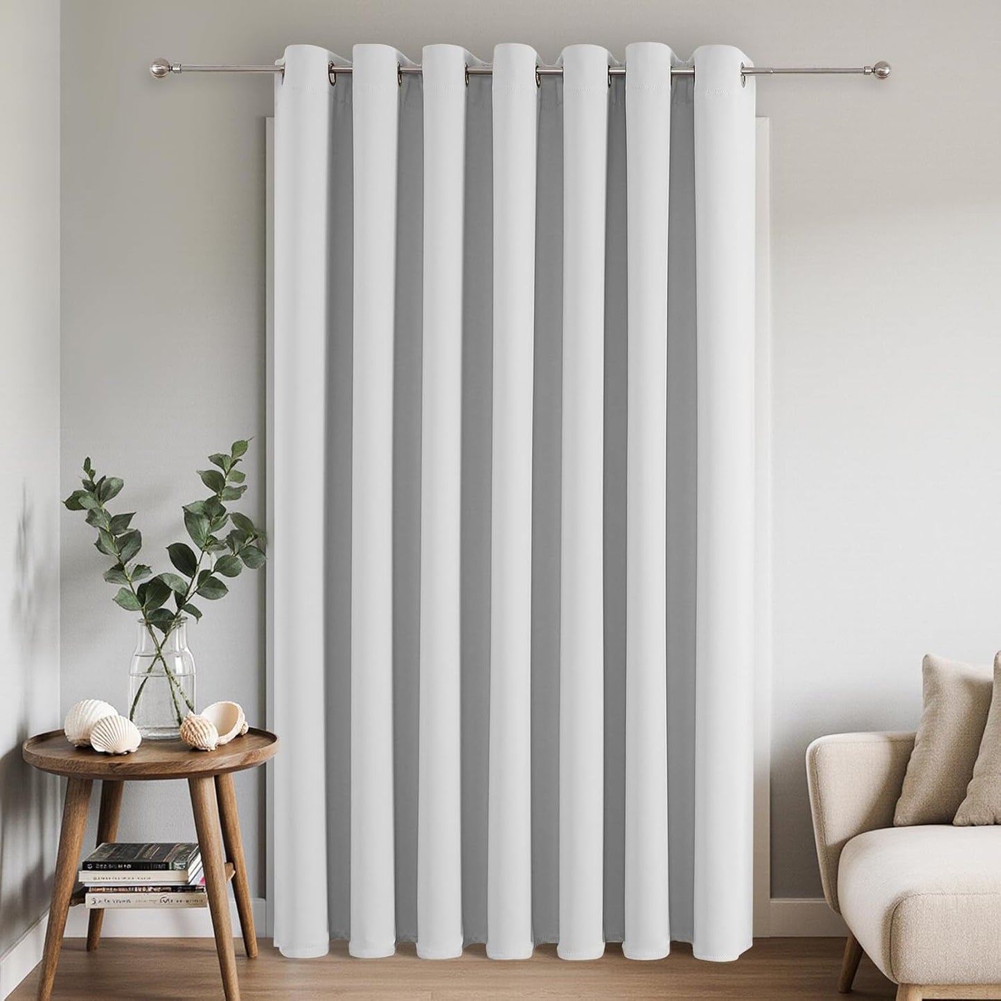 Joydeco Blackout Patio Sliding Door Curtains 96 Inches Long, Grommet Privacy Room Divider Curtains, Extra Wide Thermal Blackout Drapes for Bedroom Living Room (Greyish White 100Wx96L, 1 Panel)
