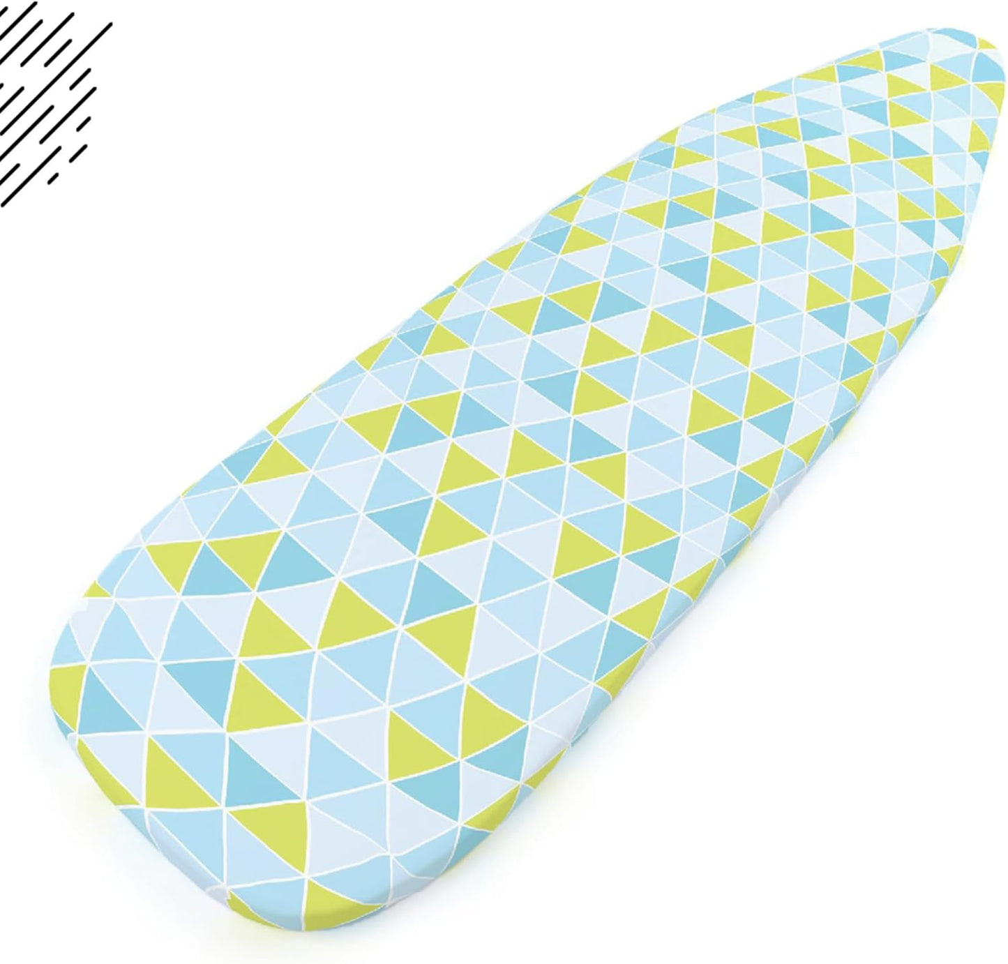 Encasa XO Ironing Board Cover and Pad - Thick 4mm Felt, Heat & Scorch-Resistant, Fits Standard Large Boards 54"x15", Elastic Bungee Cord Tightening, Easy Fit, Stain-Safe Dye, Triangles Aqua