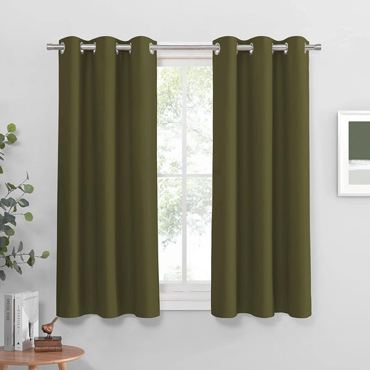 PONY DANCE Home Decoration Panels - Light Block Curtains Elegant Room Darkening Window Coverings Energy Saving Curtains Draperies for Dining Room, Wide 42" by Long 54", Olive Green, 2 Pcs