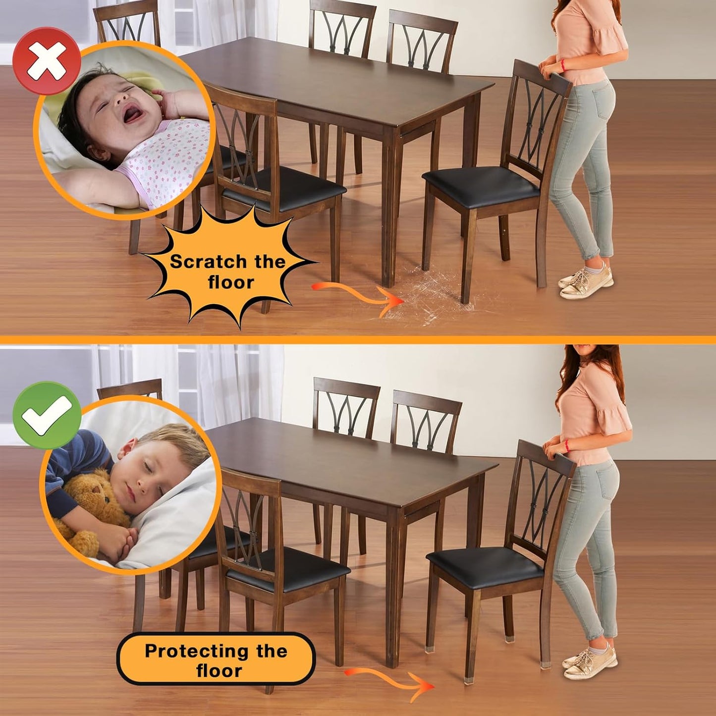 32 Pcs Rectangle Chair Leg Floor Protectors, Silicone Chair Leg Protectors for Hardwood Floors, High Elastic Chair Leg Cover for Chair Table Desk, Protect Wooden Floors from Scratching, Won't Tear