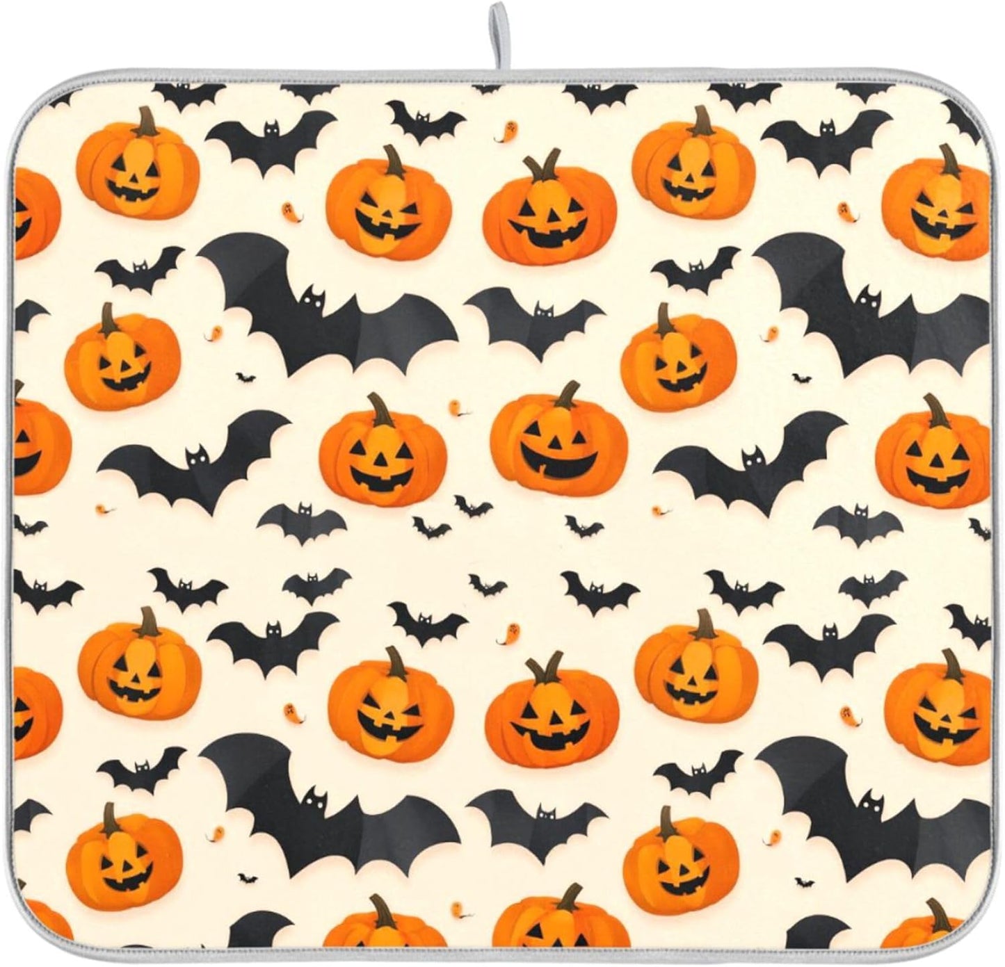 Halloween Black Bat Dish Drying Mat for Kitchen Countertop 18x24 Spooky Evil Pumpkin Lantern Large Drying Mat Reusable Quick Dry Dish Sink Mats Easy Clean Decorative Essentials