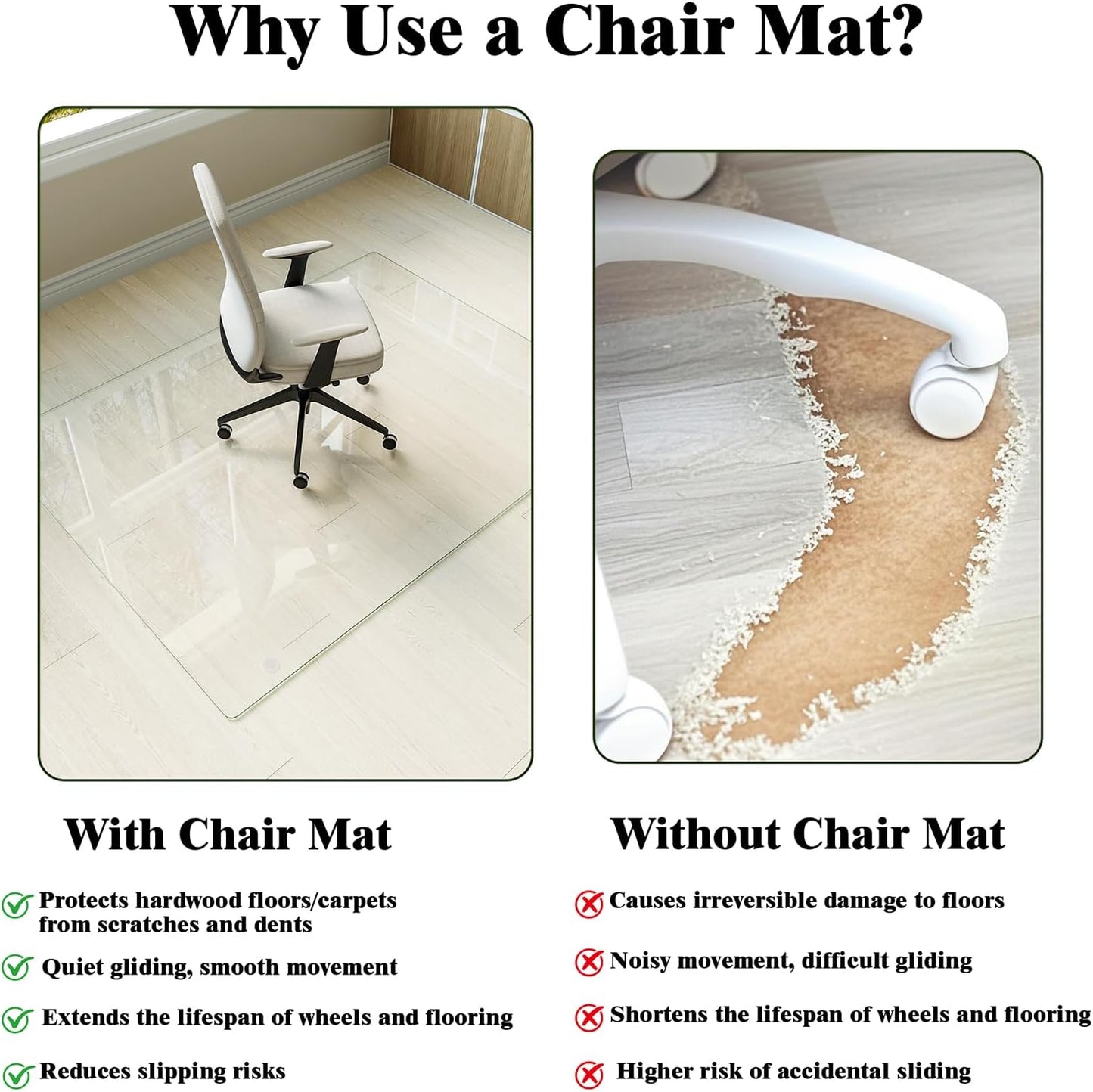 Koonmi Tempered Glass Chair Mat for Hardwood Floors & Carpets, 30" x 55“ Transparent Heavy Duty Office Floor Protector with Noise-Free Gliding Shatterproof for Home Office Desk