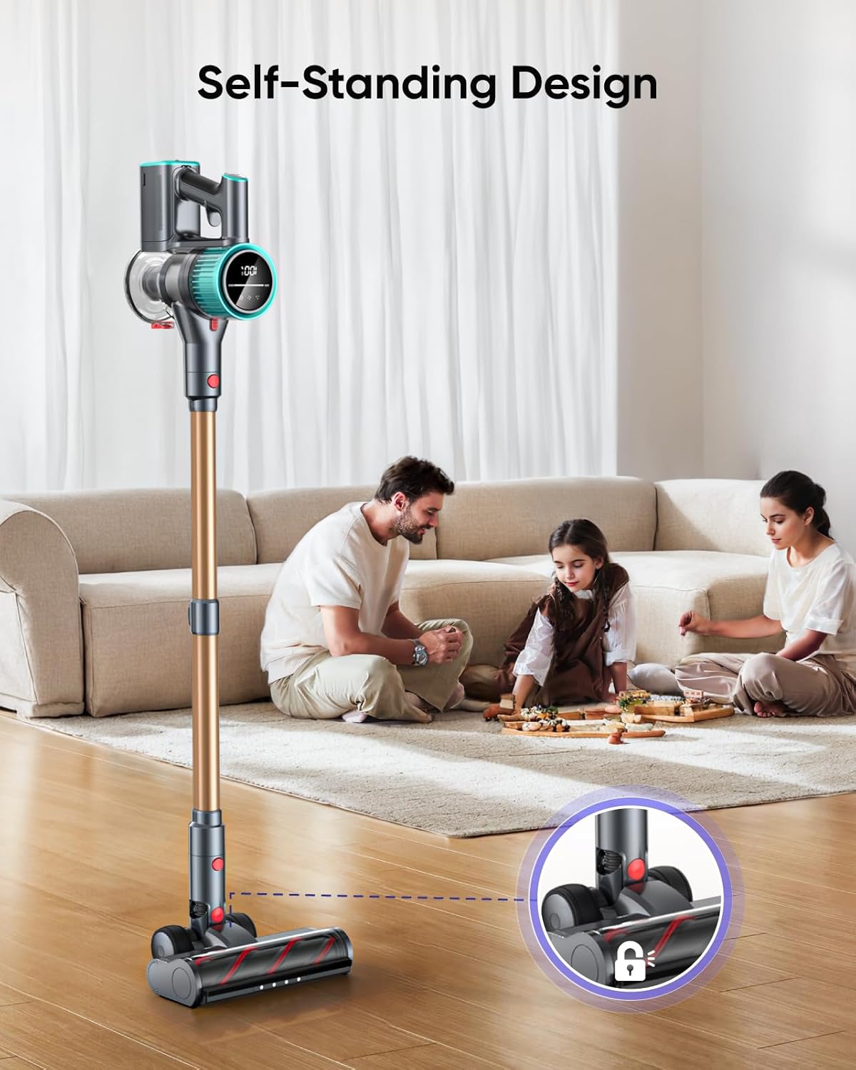 Cordless Vacuum Cleaner, 50Kpa 600W Vacuum Cleaners for Home, 60 Mins Stick Vacuum Cordless Rechargeable, Self-Standing, Wall Mount Charging Household Vacuum Cleaner for Carpet Pet Hair Hardwood Floor