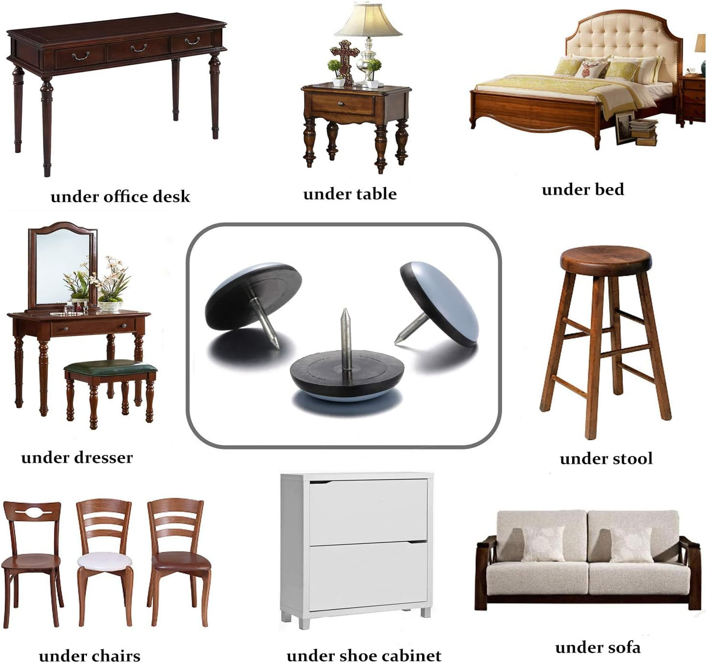 3/4“ Nail on Furniture Sliders (24 Pack) - Furnigear Heavy Duty PTFE (Teflon) Chair Leg Slider Glide Wooden Furniture Movers Move Your Furniture Easily & Safety - Best Floor Protector