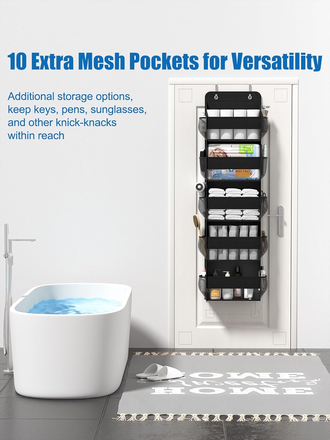 Over The Door Storage Organizer, RV Bathroom Organizer, Over The Door Organizer Camper Storage and Organization, 5 Shelf Hanging Over Door Organizer for Camper, Bathroom, Bedroom, Closet-Black