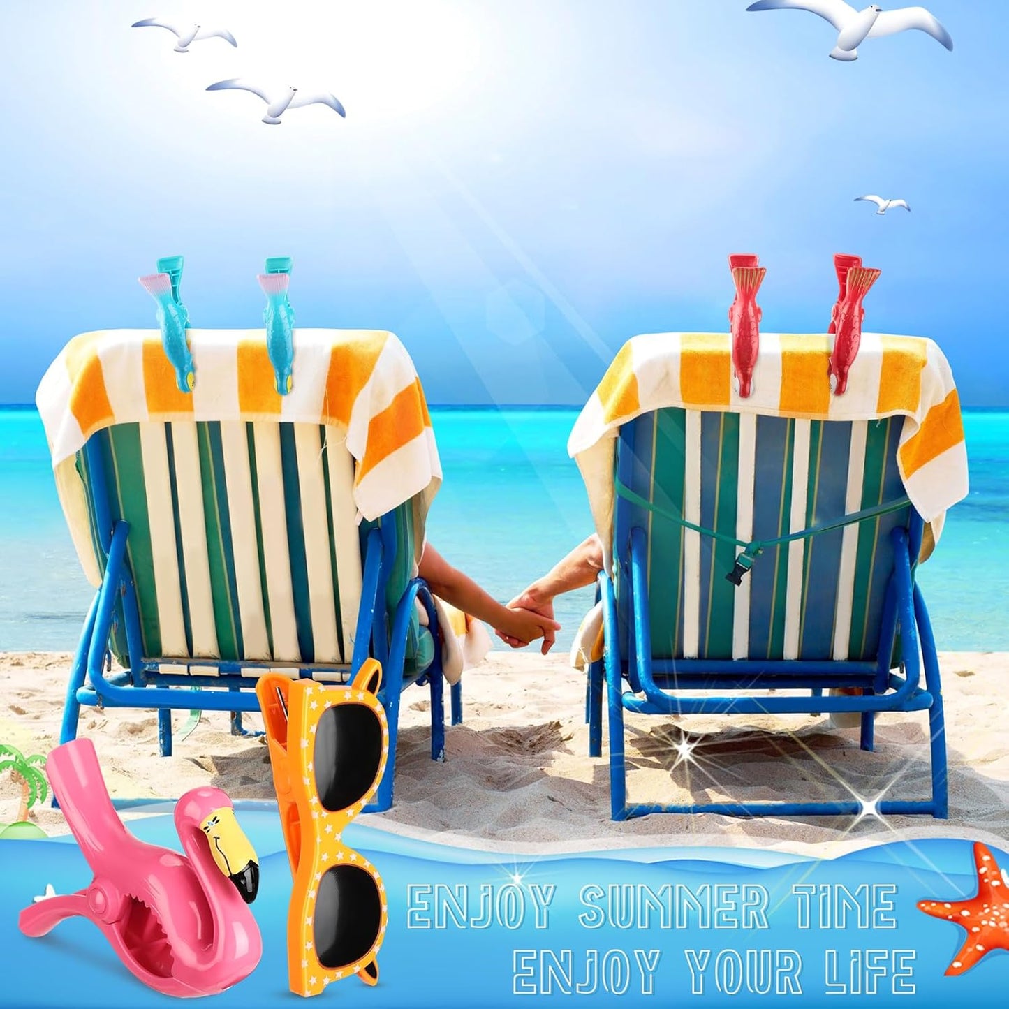 Rtteri 16 Pcs Beach Towel Clips for Beach Chairs Cute Towel Holder Cruise Clothes Pins for Lounge Chair Patio Pool, Assorted Style(Cute)