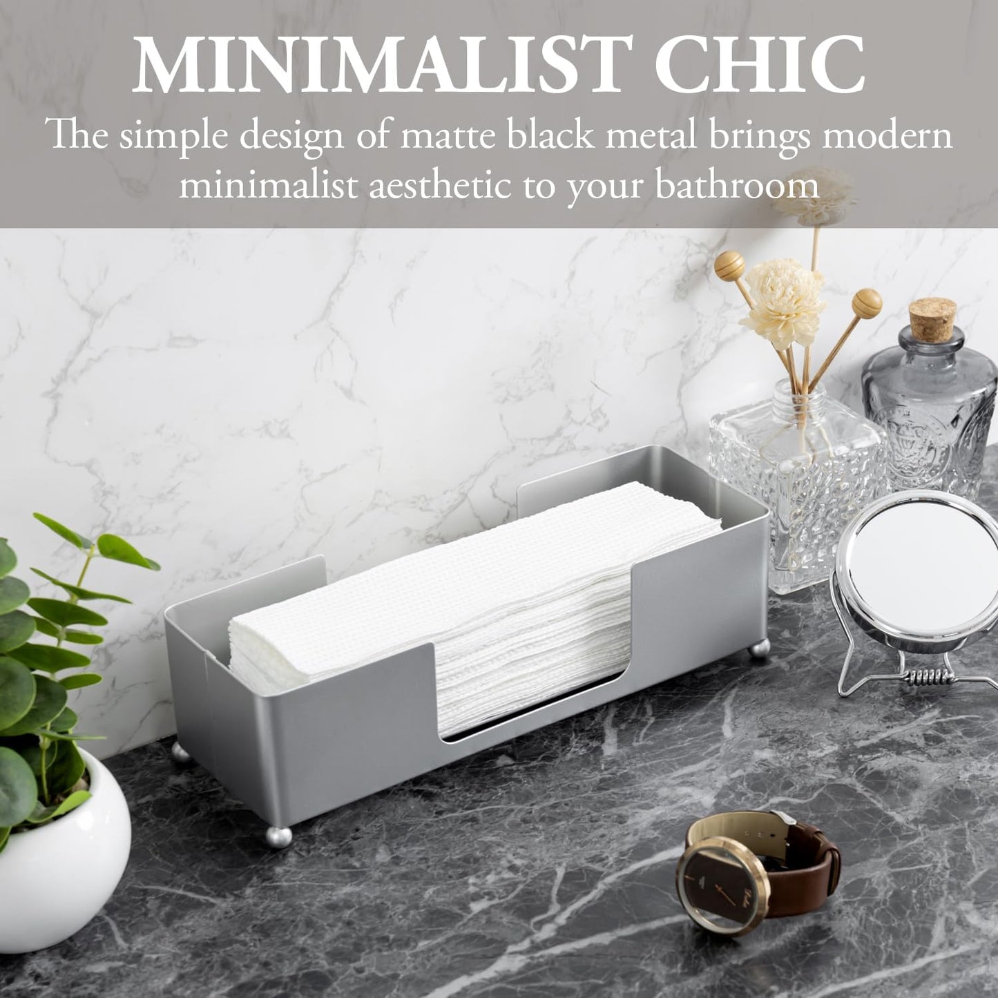 MyGift Paper Towel Holder, Modern Silver Tone Metal Tabletop Paper Dispenser, Commercial Folded Paper Tray for Guest Bathroom