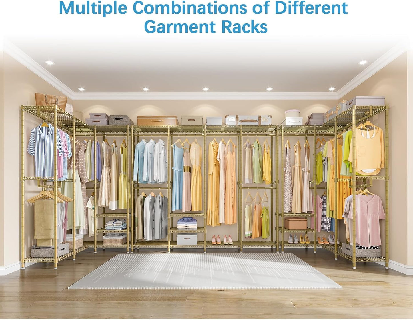 VIPEK V40 Wire Garment Rack Heavy Duty Clothes Racks for Hanging Clothes, Multi-Functional Metal Clothing Racks Bedroom Freestanding Wardrobe Closet Rack, 76" Lx15.7 Wx76.4 H, Max Load 1110lbs, Gold