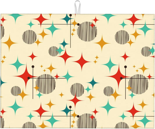 Mid Century Modern Atomic Retro Microfiber Dish Drying Mat for Kitchen Counter 18"x24" Yellow Dishes Pad Dish Drainer Rack Mats Absorbent Washable Reusable Kitchen Home Holiday Decor