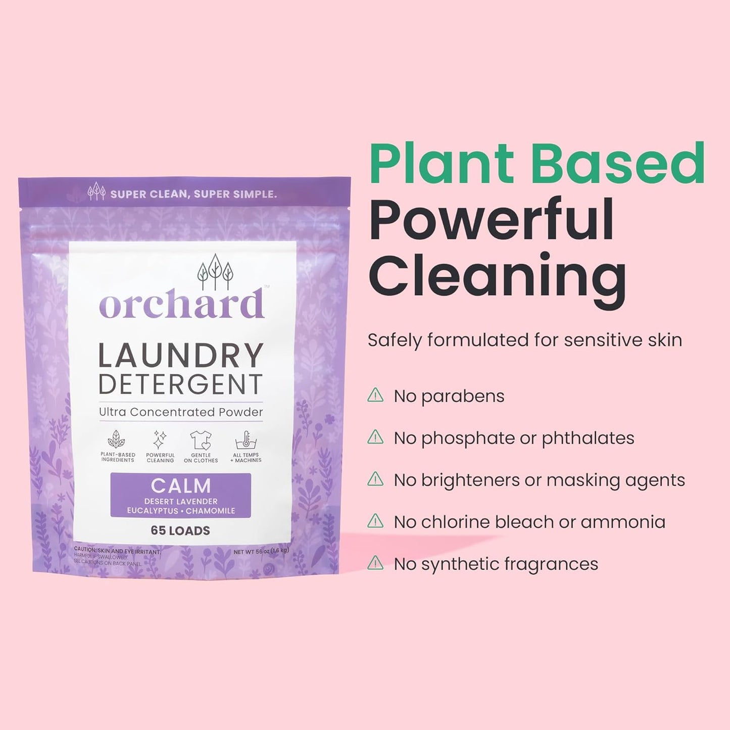 Orchard Laundry Detergent Powder Natural Deep Cleaning Laundry Powder for Sensitive Skin - Lavender Chamomile - Plant Based Effective Ingredients - 65 Loads - Enzyme-Powered, Eco Friendly Detergent