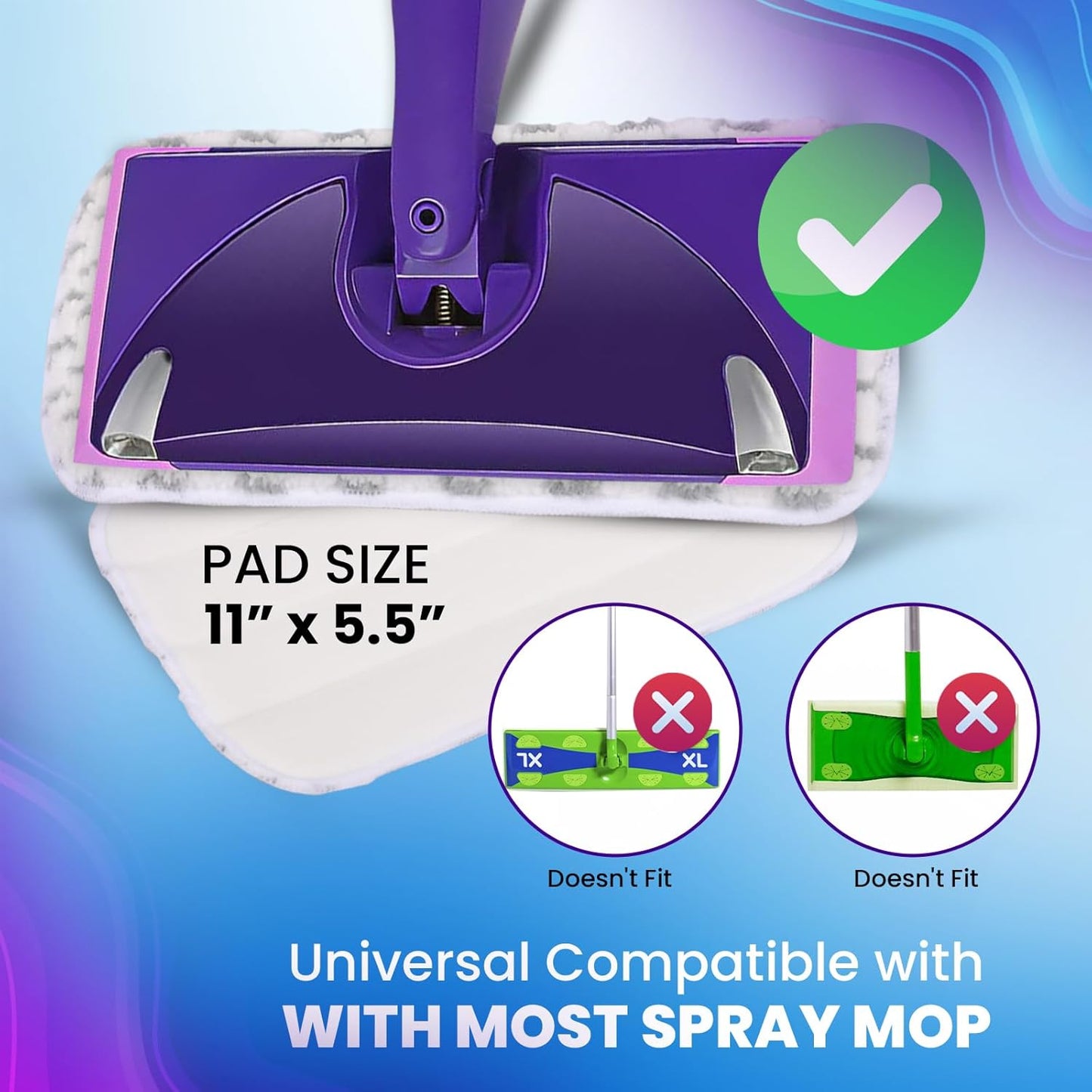 3pcs of Universal 11-inch Velcro Type Reusable Floor Mop Pads Compatible with Swiffer Wet Jet Refills Machine Washable Thick Microfiber Wet Pads for Hardwood and Household Cleaning Supplies (3pcs)