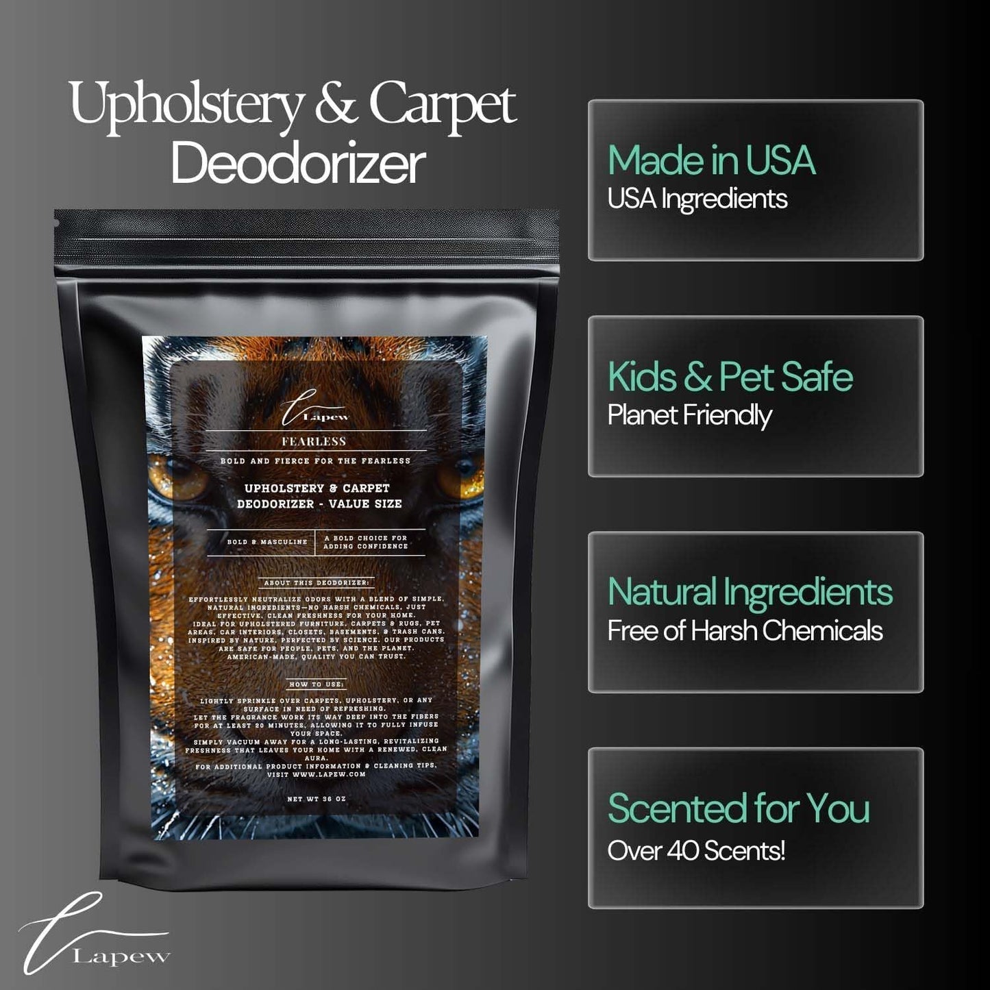 Fearless Carpet Freshener Powder Refill 36 oz | Powerful Odor Eliminator for Home | Upholstery Deodorizer | Carpet Deodorizer | Pet Urine | Cat Litter Box | Fierce Fragrance