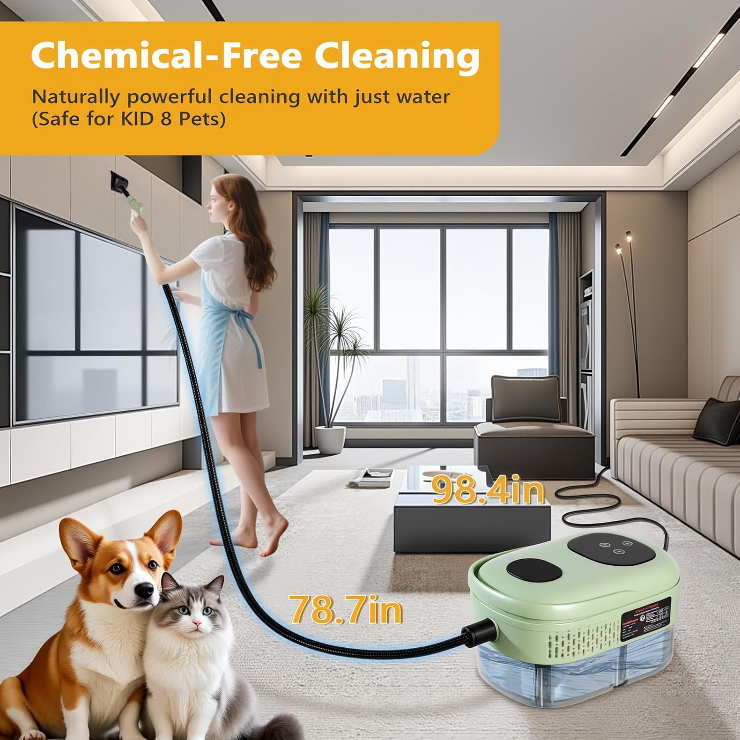 Steam Cleaner, 15s Heat-Up, 6-Level Adjustable Handle, High Pressure Steamer for Cleaning with 11 pcs Accessories, Handheld Cleaning Steamer for Home, Floors, Car, Upholstery, Grout, Bathroom, Kitchen