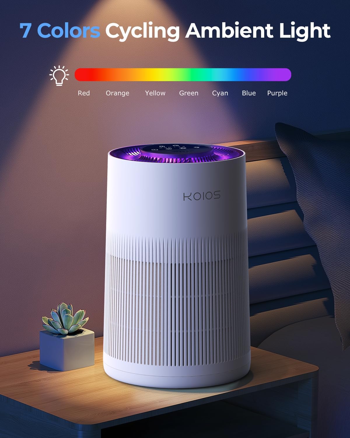 Air Purifiers for Home Large Room 1200ft², KOIOS H13 True HEPA Air Purifier for Bedroom with 7 Colorful Lights, Aromatherapy, Desktop Air Filter Cleaner for Smoke Dust Pollen Pets Dander Odor, AP2303