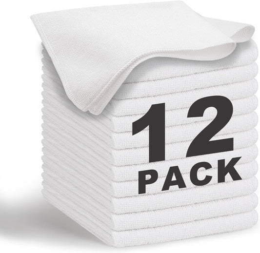 White Microfiber Cleaning Cloth 13"x13", Ultra Soft Absorbent Microfiber Cleaning Rags for Housekeeping Cleaning Supplies, Lint Free Reusable Cleaning Cloths for House Washable, Pack of 12