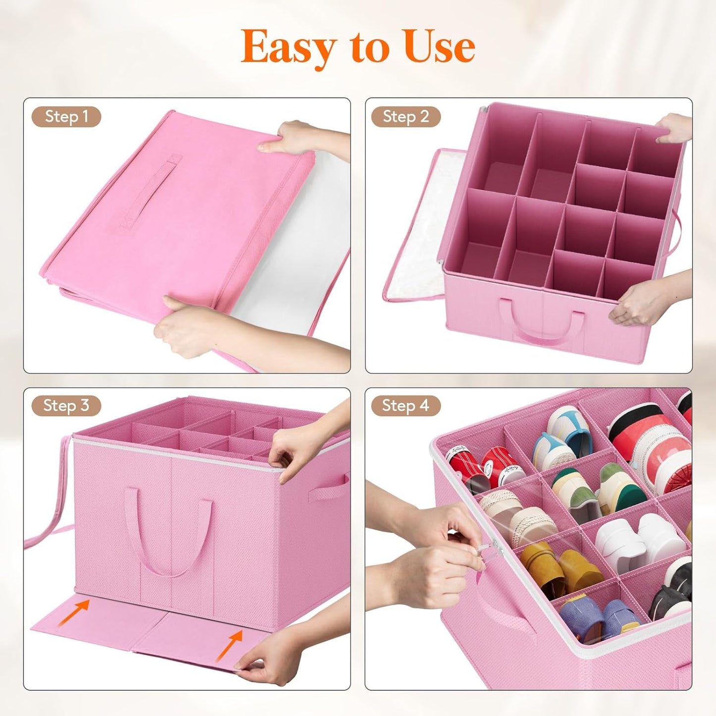 Lifewit Shoe Storage Organizer for Closet Fits 12-16 Pairs, Fabric Large Shoe Box Storage Containers with Clear Cover, Foldable Bins Fit for Boots Heels Sneakers 17"(L) x 17"(W) x 12.5"(H) 2 Pack Pink