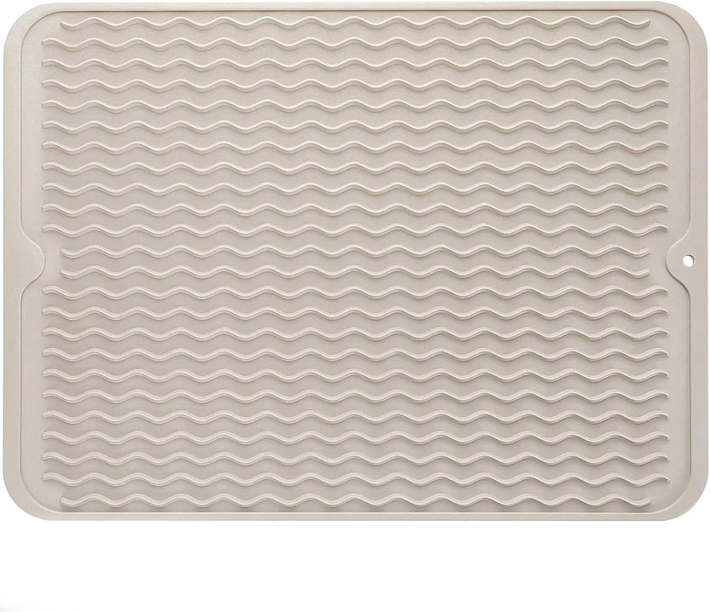 Silicone Dish Drying Mat for Multiple Usage,Easy clean,Eco-friendly,Heat-resistant Silicone Mat for Kitchen Counter or Sink,Refrigerator or drawer liner Tapioca L 16 inches x 12 inches