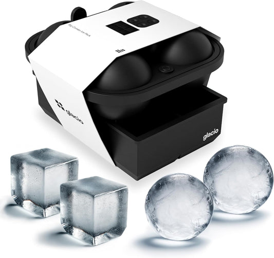 glacio Ball Ice Cube Tray and Big Ice Cube Molds for Whiskey, Slow-Melting, 100% Silicone, No-Plastic, Easy Release, Ideal for Gifting and Elevating Cocktails