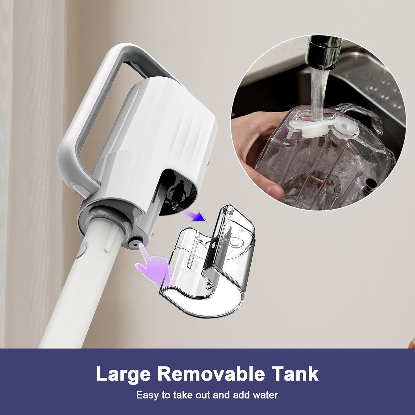 Steam Cleaner, 6 in1 Rotated Steam Mop Cleaner with 2 Modes, 2 Microfiber Pads, 400ML Removable Tank, 23FT Power Cable, Detachable Steam Mops for Floor, Laminate Floor, Tiles Cleaning (Sky White)