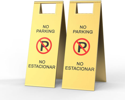 Stainless Steel No Parking Sign Portable Foldable Handle 2-Pack (Gold)