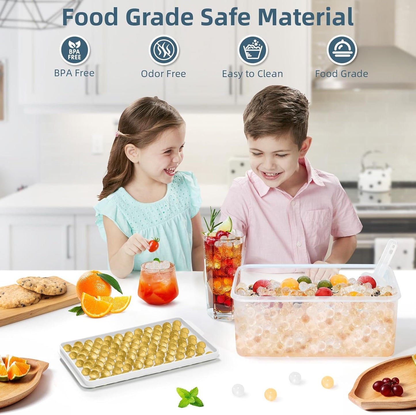 WIBIMEN Mini Ice Cube Trays, Small Tiny Round Pebble Crushed Nugget Ice Trays for Freezer with Lid - Chilling Drinks Coffee Juice(4 Pack/0.55In - White)