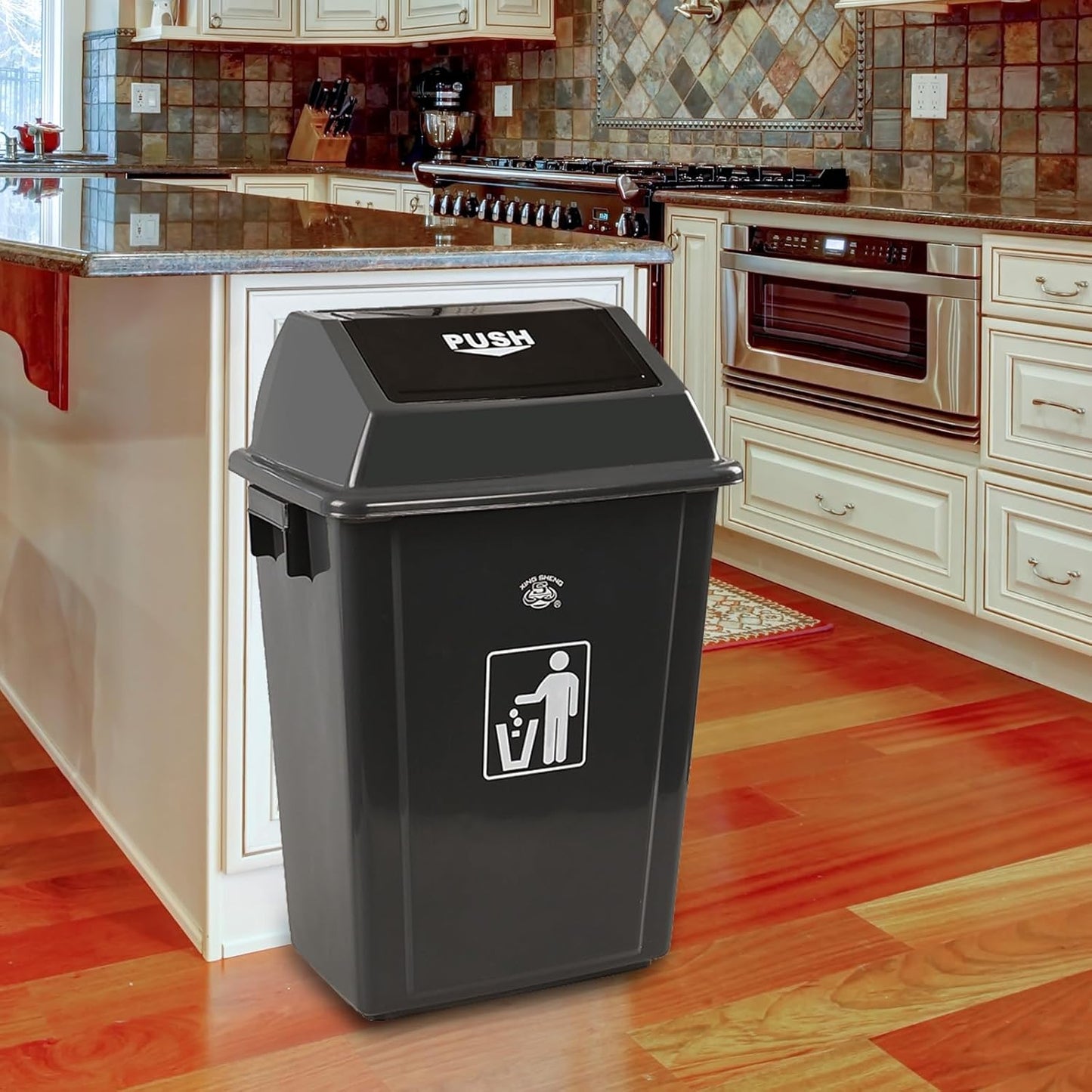 4 Packs 13 Gallon Commercial Heavy-Duty Trash/Garbage Can, Swing Lid Waste Container for Home/Garage/Kitchen/Outdoor/Driveway