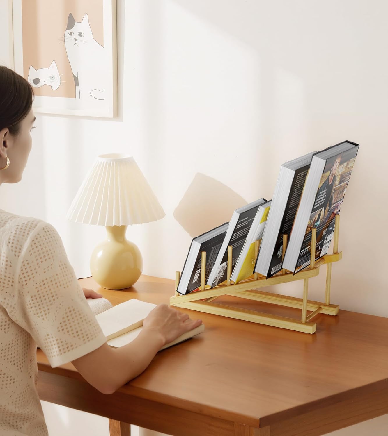 2-Pack Bamboo Dish Drying Rack, 5 Slots Kitchen Organizer Craft Show Display Stand for Holds Plates, Cups, Cutting Boards, Pot Lids, Canvas, Books, Records and Magazine
