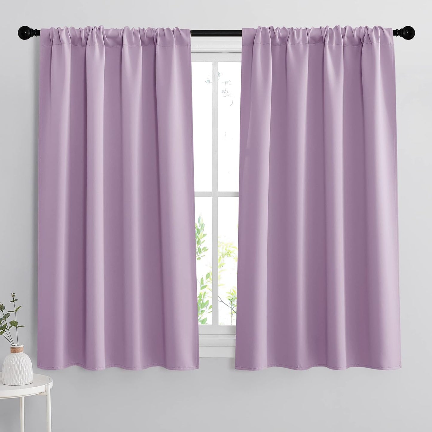 RYB HOME Small Kitchen Curtains, Room Darkening Drapes Energy Efficient Half Window Coverings Heavy Duty Solid Decor for Bedroom Bathroom Dining Room, W42 x L45 inches, Lilac, 2 Panels Set
