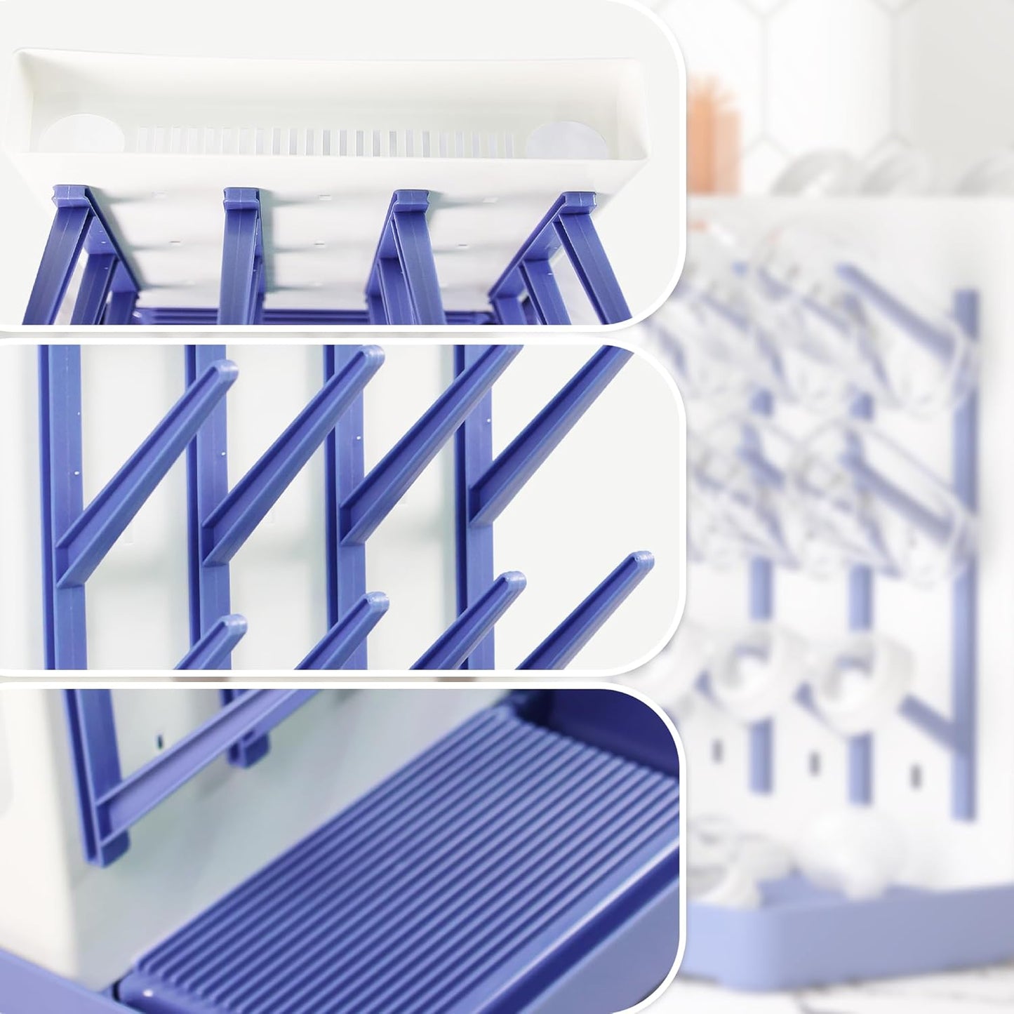 Baby Bottle Drying Rack: Vertical Space Saving Standing Bottle Organizer for Countertop – Holds Glass Baby Bottles, Utensils, Pump Parts, Brushes & Pacifiers, Kitchen – Premium Material (1, Blue)