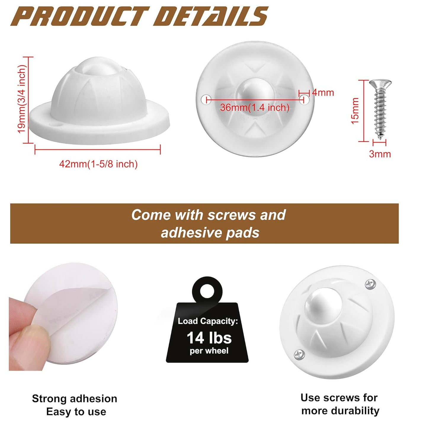 PlusRoc 12 Pack Self Adhesive Caster Wheels For Appliance, Load Capacity 14LBS Per Wheel, Mini Swivel Wheels Sliders Roller For Stand Mixers Air Fryers