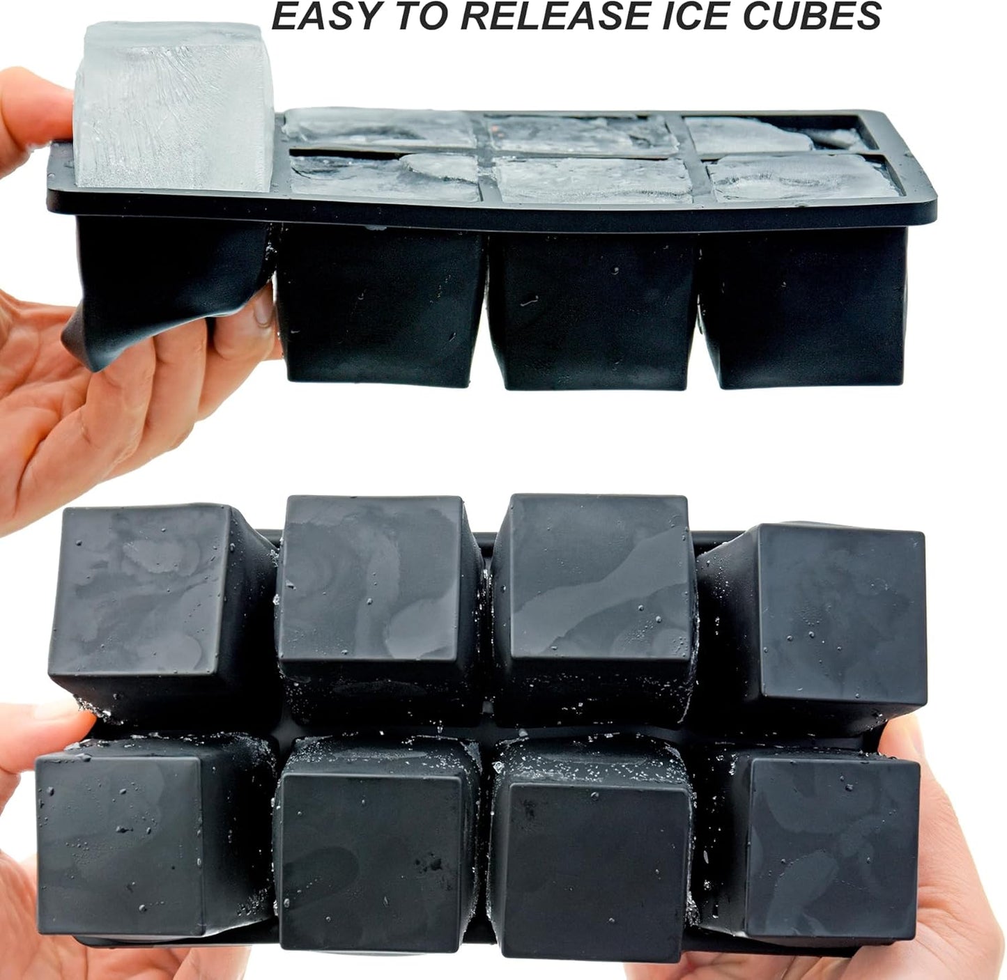 Bangp Large Ice Cube Tray for Whiskey (2 Pack),Metal Reinforced Frame Big Ice Cube Molds,Large Square Ice Cube Trays with lid,Easy Release Ice Trays for making 16 Giant Ice Cubes for Whiskey Cocktails