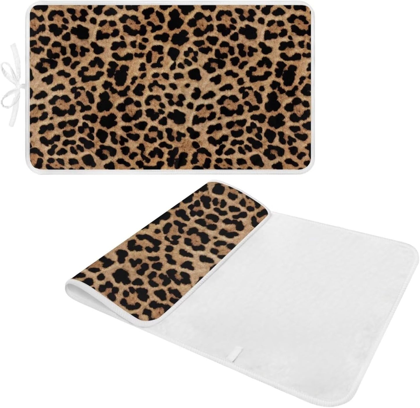 Leopard Print Iron Mat Blanket Travel Foldable Ironing Pad Fabric Ironing Board Cover for Top of Tabletop,Brown Thick & Large Portable Ironing Pads 32 x 16 Inch