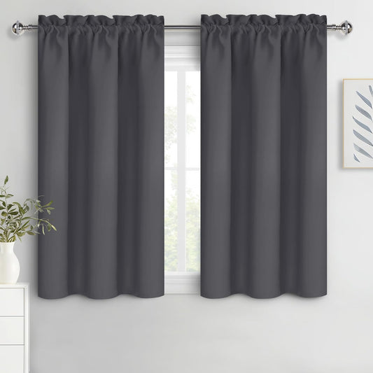 DWCN Kitchen Curtains for Small Windows 45 Inch Length 2 Panels Set, Solid Thermal Insulated Energy Saving Rod Pocket Window Treatment Curtains Blackout Drapes (W38 x L45 Inch, Dark Grey)