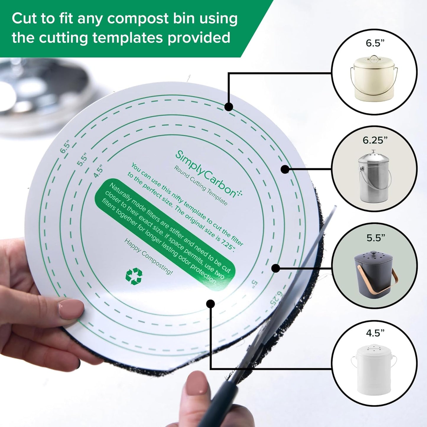 Biodegradable Natural Filter - 2 Years Supply for Kitchen Compost Bins - Longer Lasting Activated Charcoal - Universal Size Fits All Compost Bins up to 7.25" Filter Size - Replacement Set of 12