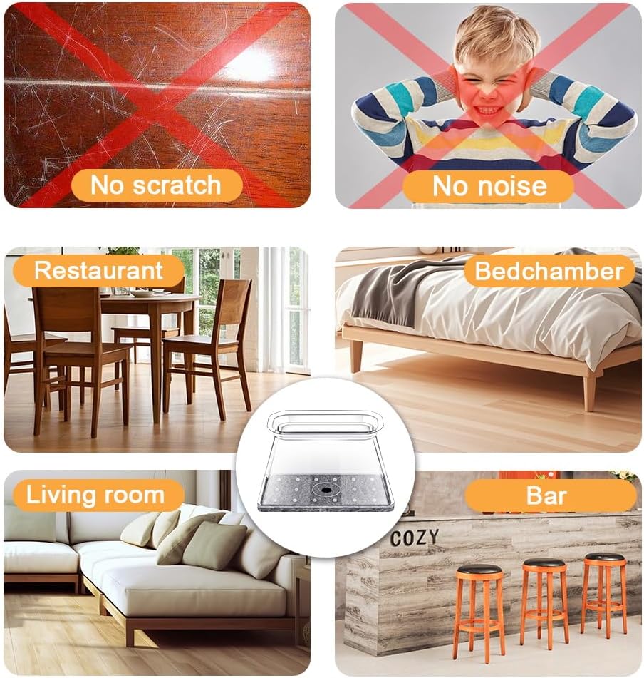 32 Pcs Rectangle Chair Leg Protectors for Hardwood Floors - Silicone Felt Furniture Pads, Scratch/Noise Reducing Covers, X-Large(Fit Perimeter 6" to 8")