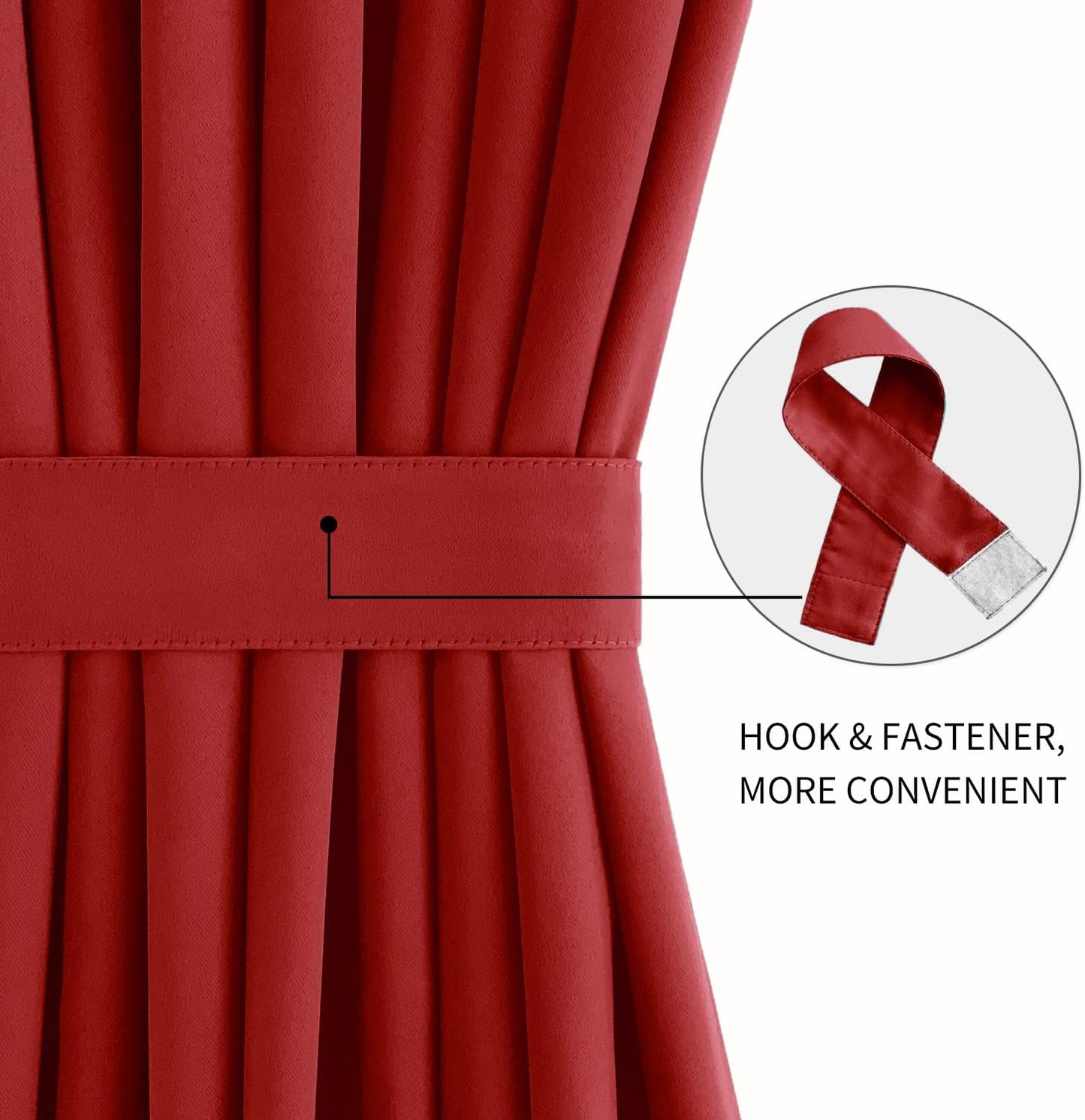 DWCN French Door Curtains – Rod Pocket Thermal Blackout Curtain for Doors with Glass Window, Christmas, Kitchen and Patio Doors for Privacy, 54 X 72 Inches Long, 1 Curtain Panel with Tieback, Red