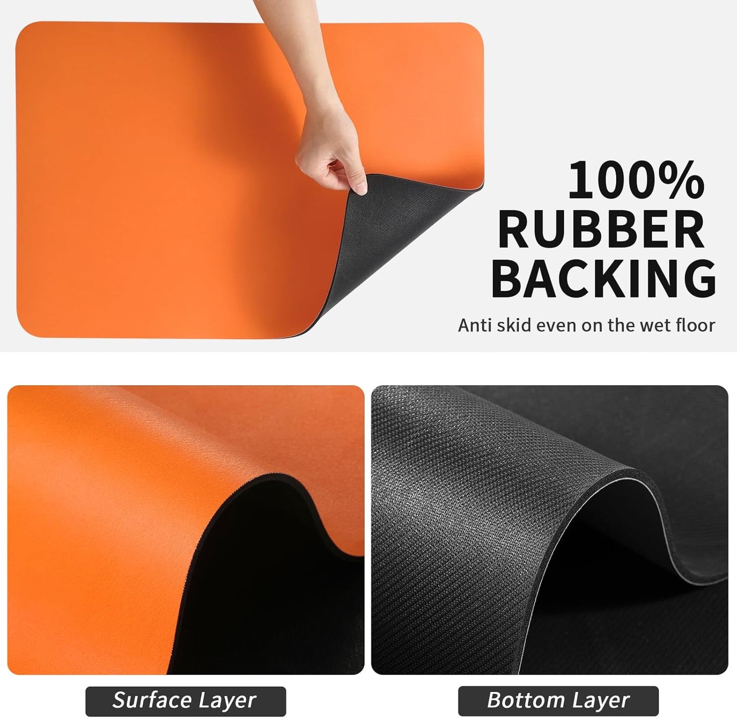 Dish Drying Mat for Kitchen Counter, Heat Resistant Drainer Mats with Non-slip Rubber Backed, Hide Stain Kitchen Super Absorbent Draining Mat, Easy to Clean Dish Rack Pad, Orange 18"x24"