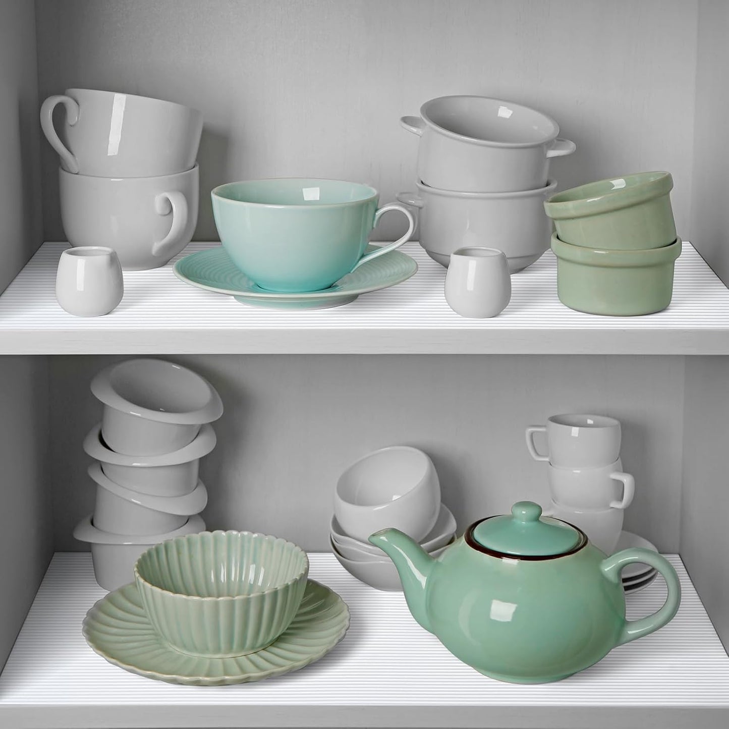 Shelf Liners for Kitchen Cabinets Drawer Liner Non Adhesive Cupboard Mat EVA Material Waterproof Refrigerator Mats Washable Fridge Liner for Cupboard and Desks Liner White 17.3 x 393.7 Inches