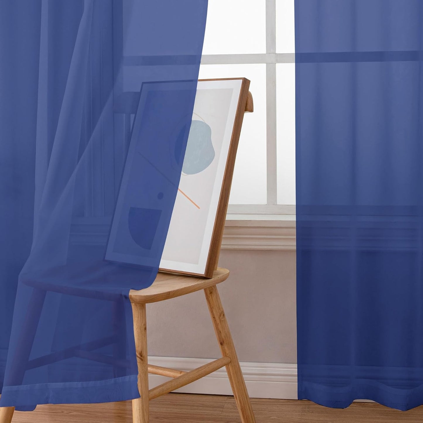 Chyhomenyc Sheer Royal Blue Curtains 90 inches Long 2 Panels, Light Filtering Soft Airy Solid Elegant Voile Window Treatment Drapes for Bedroom Living Room Wedding Party Decor, 42 Wx90 L Inches